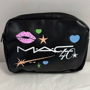 MAC 40th ANNIVERSARY GLAM BAG Black Cosmetic Bag Colorful Graphics ZIP closure